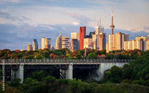 Toronto Skyline over the Don Valley at Sunrise in Autumn