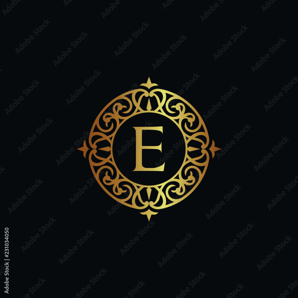 Vintage old style logo icon golden. Royal hotel, Premium boutique, Fashion logo, restaurant logo, VIP logo. Letter E logo, Premium quality logo. 