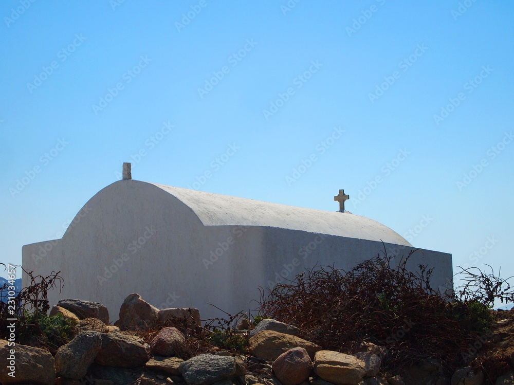 Naklejka premium White church on island Mykonos, Cyclades, Greece