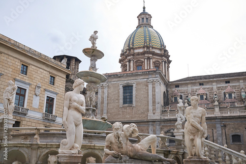 Palermo, Italy - September 07, 2018 : View of Praetorian Fountain photo