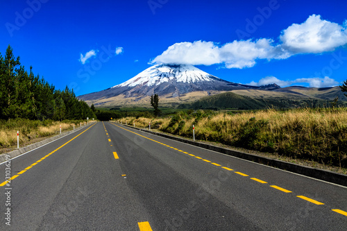 Road to Cotopaxi volcano inside a national park