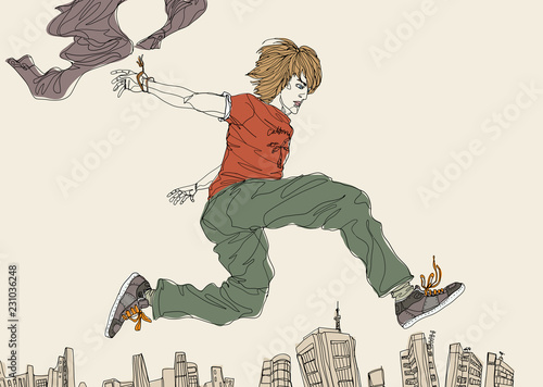 Man jumping on street