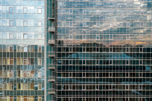 Facade of a modern office building, close-up photo