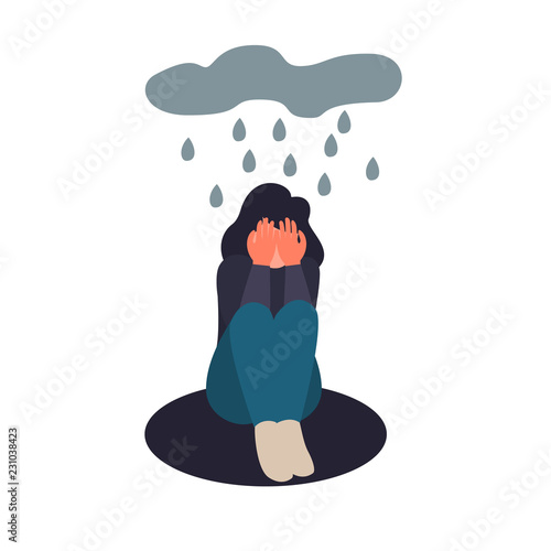 Depression woman sit on the floor