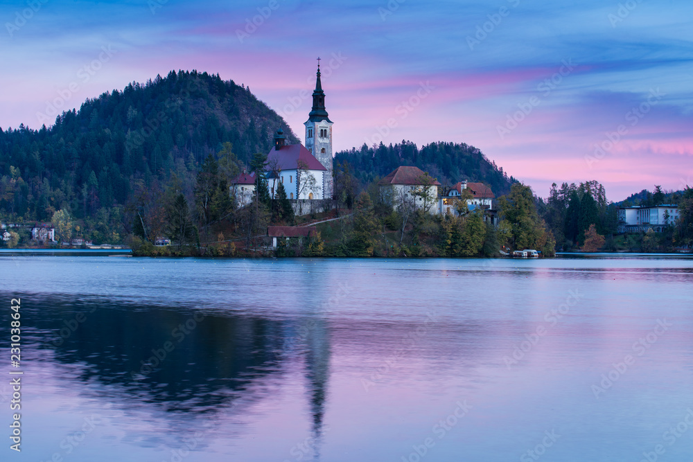 After sunset on Lake Bled, Slovenia