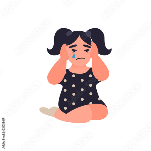 Little girl covers ears not to hear quarrel