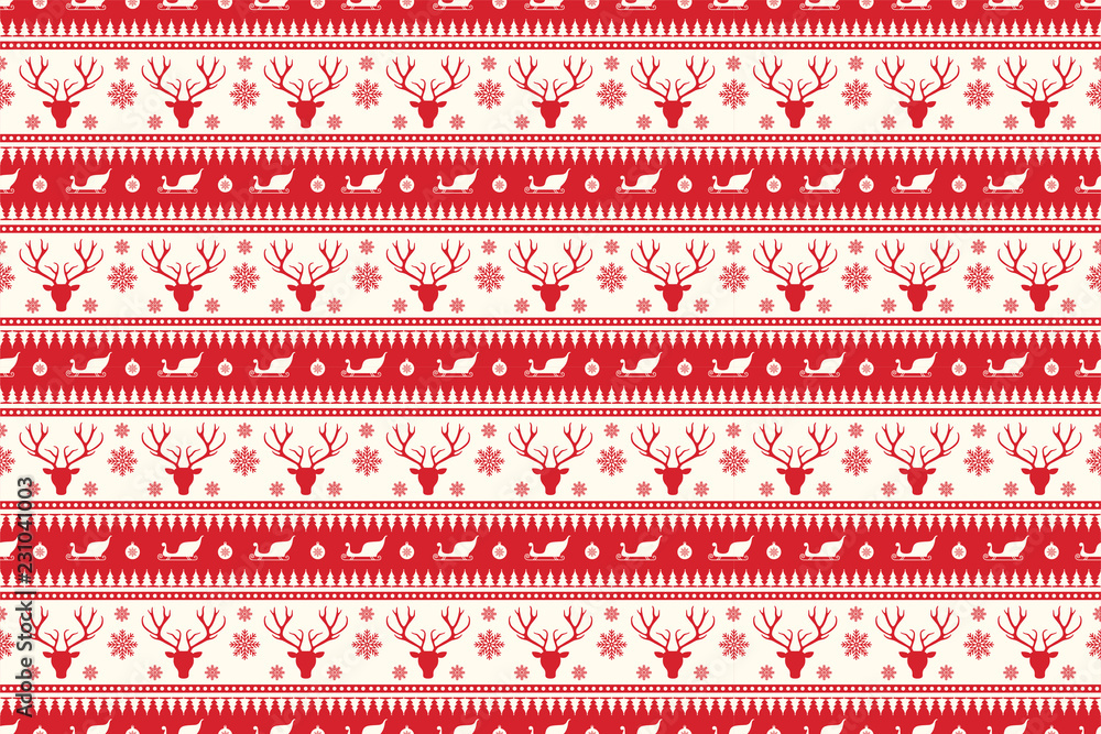 Merry Christmas pattern seamless. Reindeer head background. Red xmas  wallpaper tribal style. Endless texture for gift wrap, wallpaper, web  banner background, wrapping paper and Fabric patterns. Stock Vector | Adobe  Stock