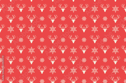 Merry Christmas pattern seamless. Reindeer head background. Red xmas wallpaper. Endless texture for gift wrap, wallpaper, web banner background, wrapping paper and Fabric patterns.