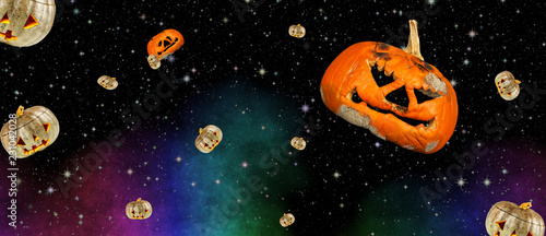 The end of the Halloween feast. Moldy pumpkin. Deep Space and Halloween.