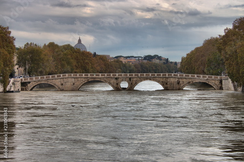 Sisto bridge during the flood of the river Tevere. Rome, Italy
