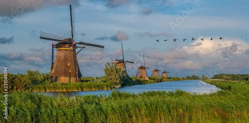 Line-up of windmills in the Unesco site of Kinderdijk, on Wednesday 3 August 2016, Kinderdijk, the Netherlands. photo