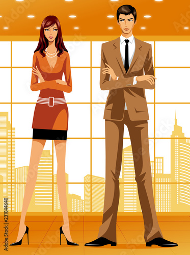 Businesswoman and business man looking at each other