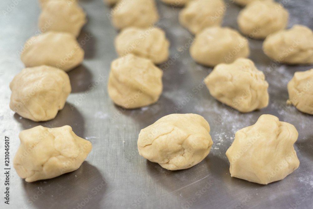 Dough in metal surface. Bakery product