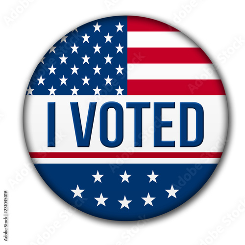 I Voted button with the USA flag.