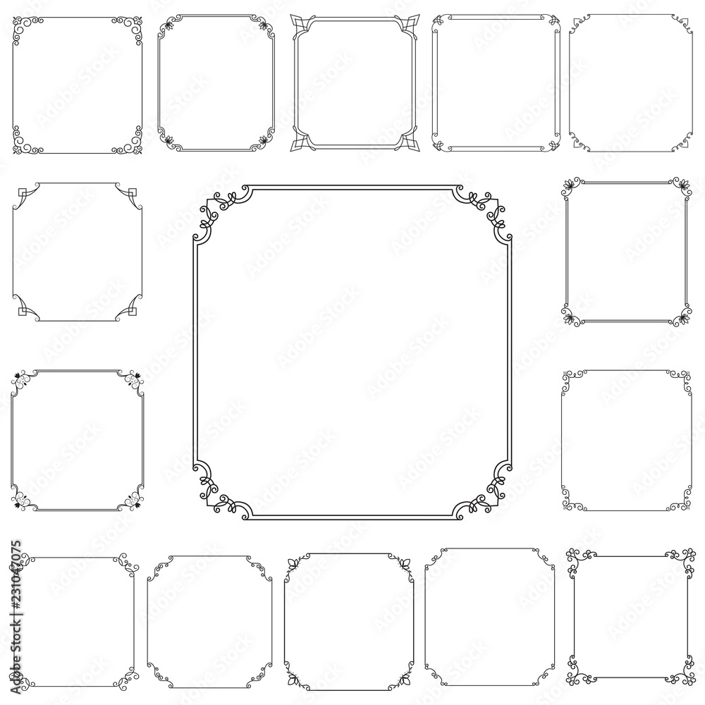 Big set of thin vintage gold frame for your design. Vintage cover