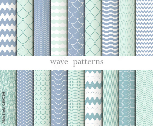 Big set with simple seamless patterns. Background with waves .Wavy patterns. Vector illustration.