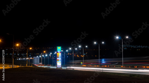 E60 highway the main road at night to western Georgia and Turkey  close to Gori town