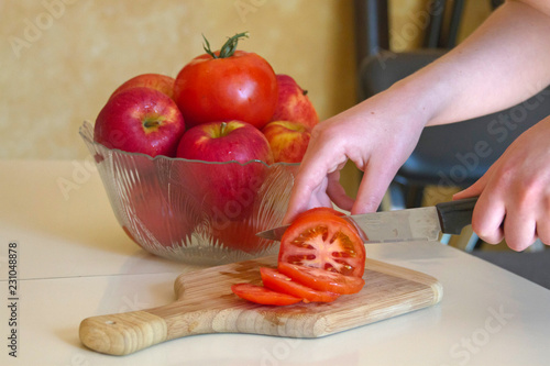 Slicing a Beefy Red Tomato
