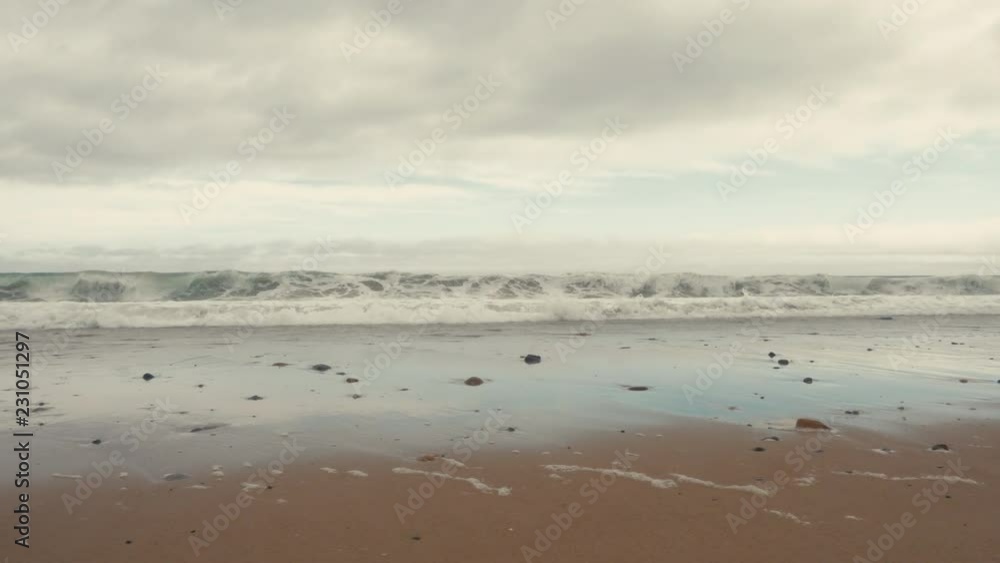 RL DOLLY view of a shore of Atlantic Ocean at sunset. 4K UHD RL DOLLY view of a shore of Atlantic Ocean at sunset. 4K UHD