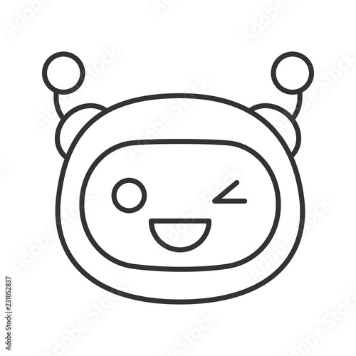 Winking robot emoji linear icon