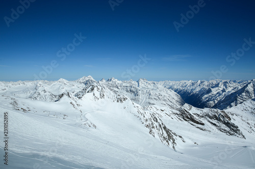Winter landscape - Panorama of the ski resort with ski slopes. Alps. Austria. Pitztaler Gletscher. Wildspitzbahn © Evgeniya Biriukova