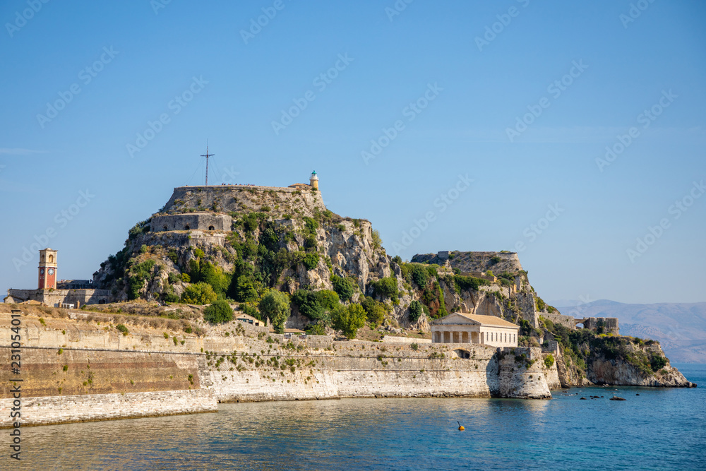 Old Venetian fortress and Hellenic temple at Corfu, Ionian Islands in Greece