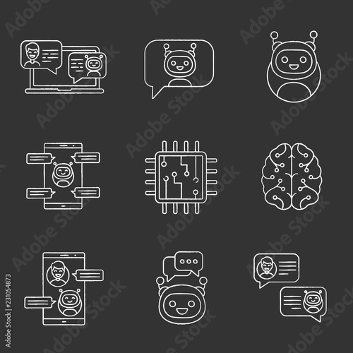 Chatbots chalk icons set