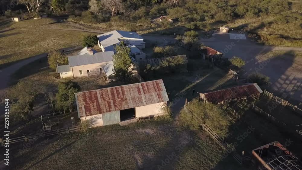 Aerial orbit of an old historic ranch Aerial orbit of an old historic ranch