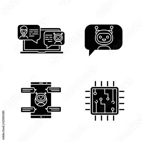 Chatbots glyph icons set