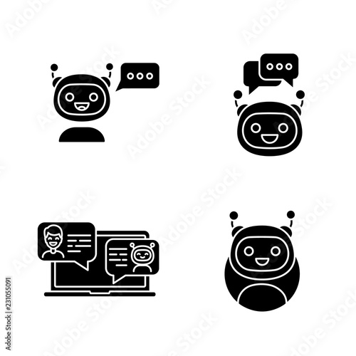 Chatbots glyph icons set