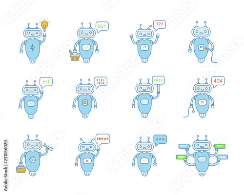 Chatbots color icons set