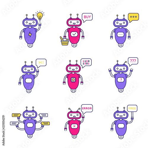 Chatbots color icons set