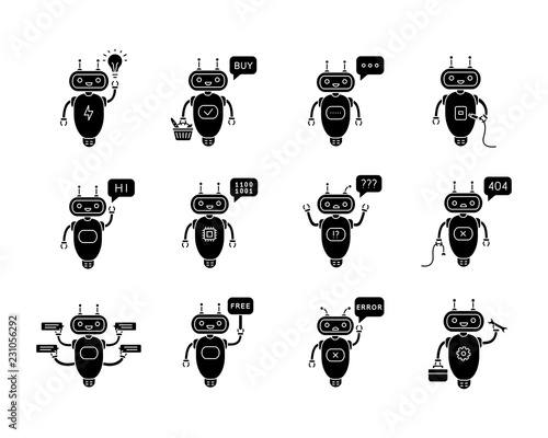 Chatbots glyph icons set