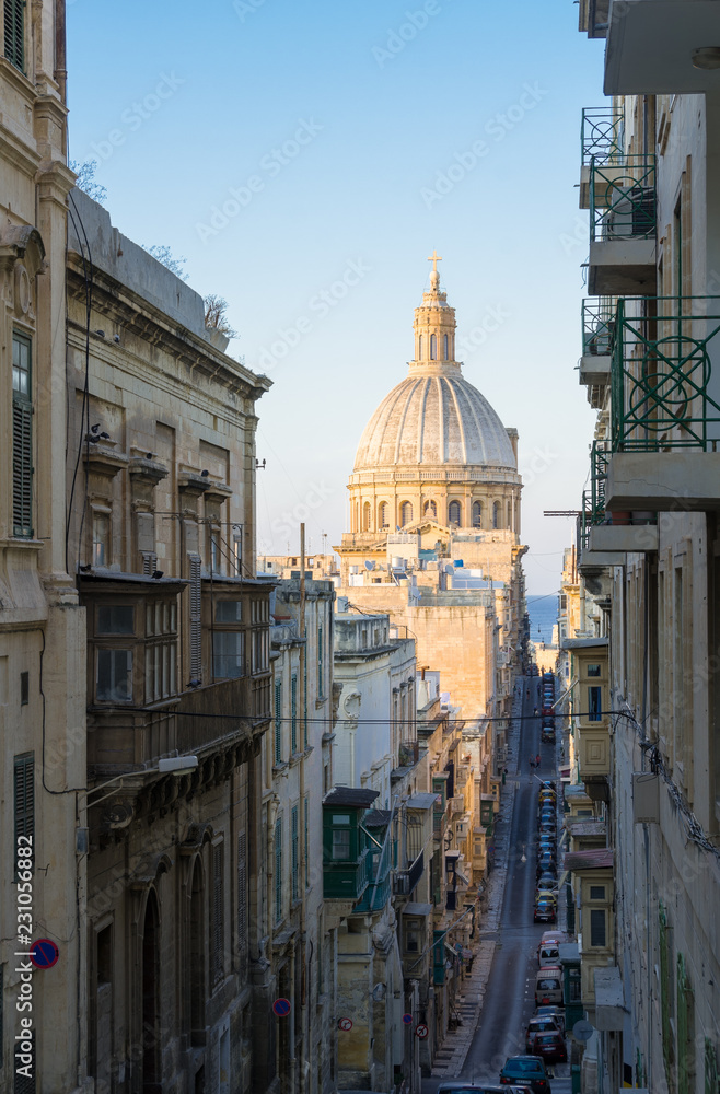 Old street and picturesque houses of Valletta. Malta