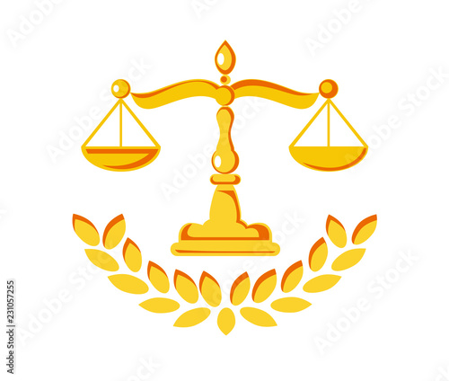 Justice scale icon vector. Hand drawn stylized lines lawyer symbol.