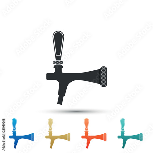 Beer tap icon isolated on white background. Set elements in colored icons. Flat design. Vector Illustration