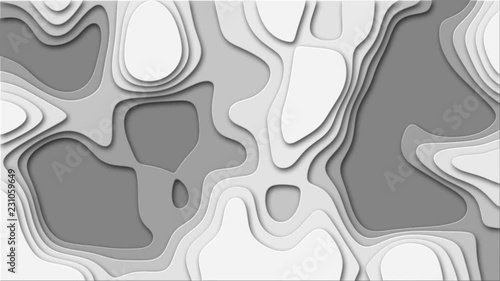 Cut out layers background logo grey scale hole (4K) Abstract background with grey scale vector paper cut shapes. Vector style animation with origami, flowing or carving pattern in depth layers. Perfec
