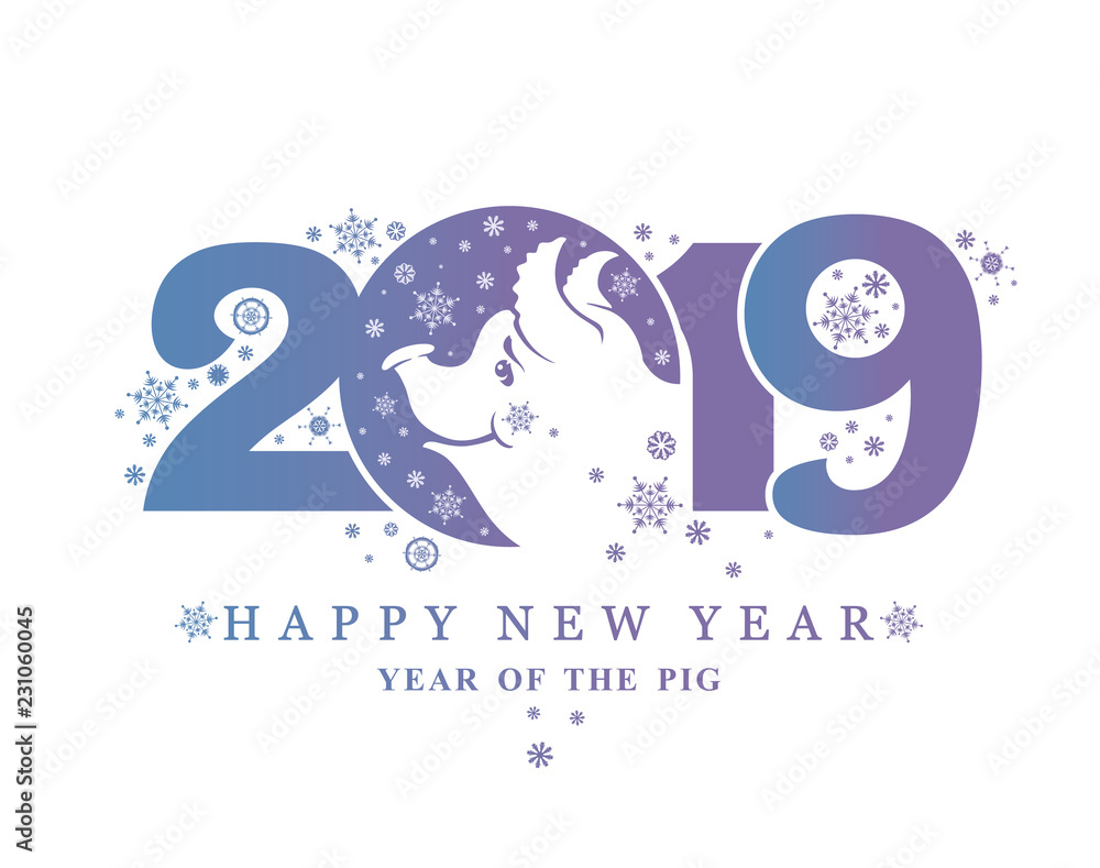 Year of the Pig 2019. Happy New Year! Vector template New Year's design on the Chinese calendar. - obrazy, fototapety, plakaty 