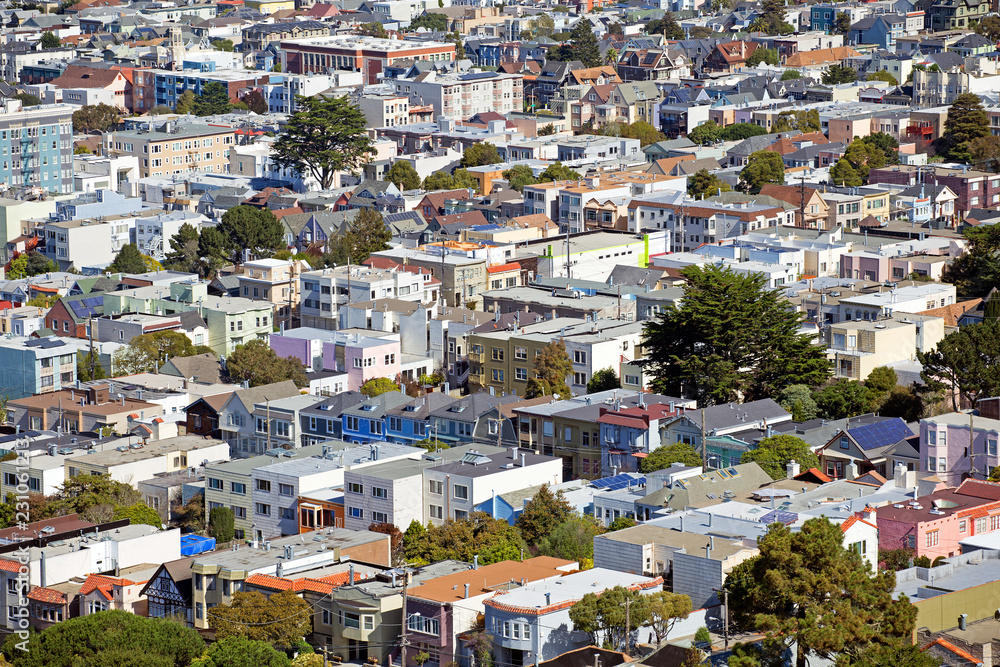 Aerial view of a residential district of San Francisco