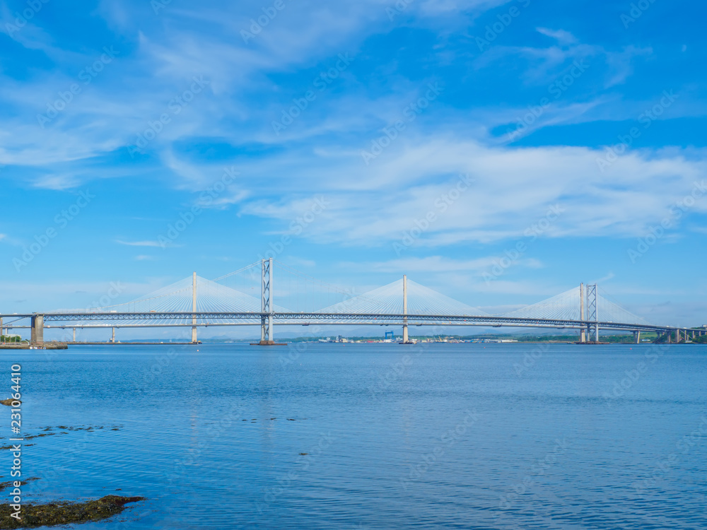 Fototapeta premium View of the Queensferry Crossing bridges over the Firth of Forth, Edinburgh, Scotland, UK.