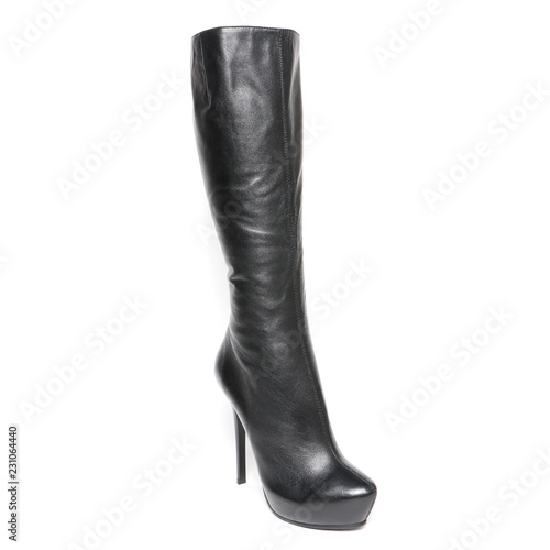 Women's demi-season high boots isolated on white background