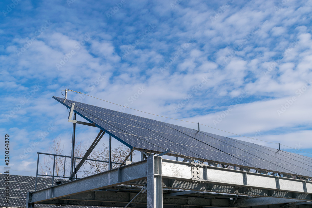 Solar panels towards a cloudy sky in Chisinau, Moldova