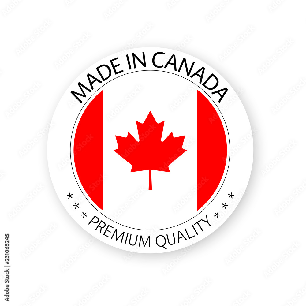 Modern vector Made in Canada label isolated on white background, simple sticker with Canadian colors, premium quality stamp design, flag of Canada Modern vector Made in Canada label isolated on white background, simple sticker with Canadian colors, premium quality stamp design, flag of Canada