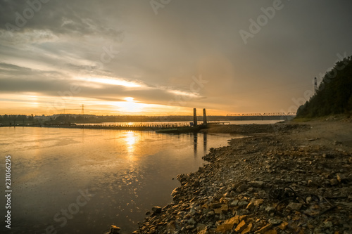 Pontoon crossing the river. Sunset © Владимир Балашевич