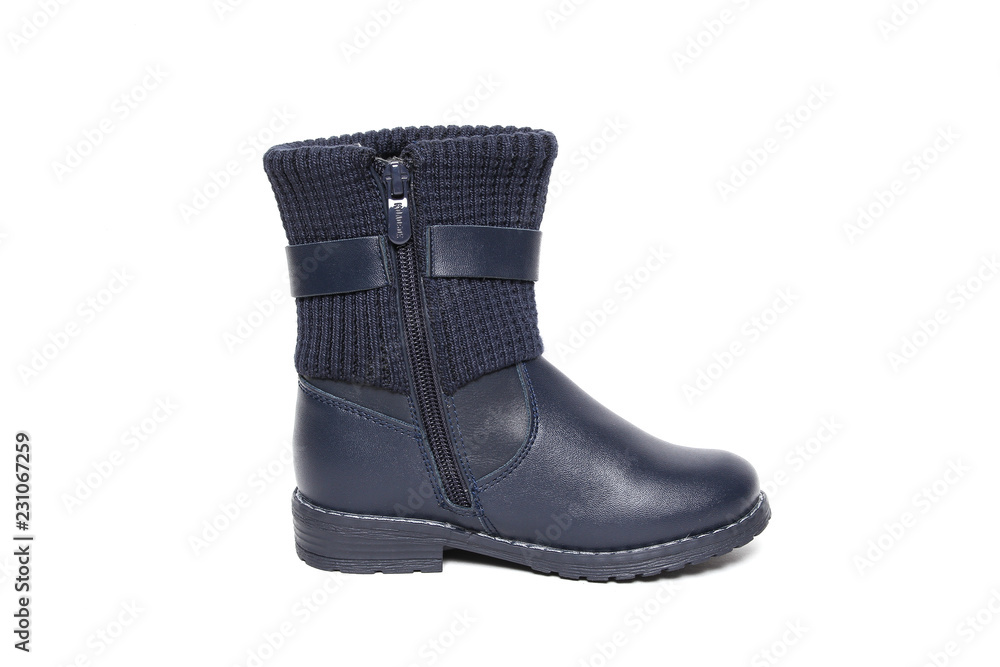 Winter boot's shoe for kid on white background Winter boot's shoe for kid on white background