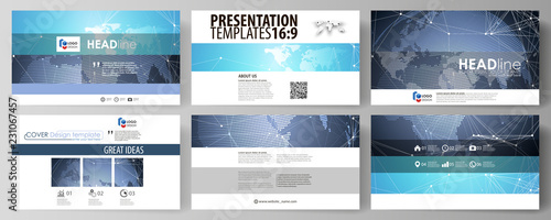 The minimalistic abstract vector illustration of the editable layout of high definition presentation slides design business templates. Abstract global design. Chemistry pattern, molecule structure.