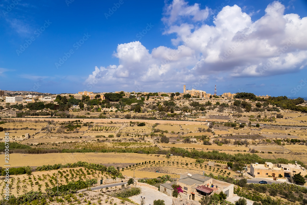 Mdina, Malta. View from the city wall towards the town of Mtarfa