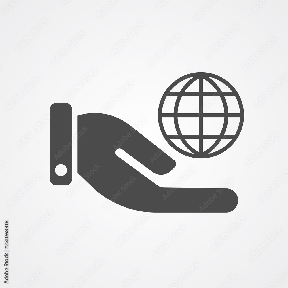 Hand with globe vector icon sign symbol Hand with globe vector icon sign symbol