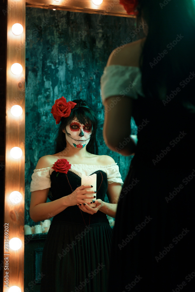 Fototapeta premium Picture of zombie girl with white face
