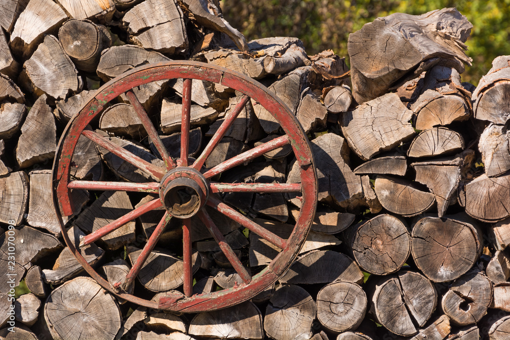 An Old Cart Wheel Used as a Decoration